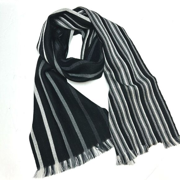Amicale Other - Amicale Men’s Wool Scarf Black Gray Striped 10,5x68 inches